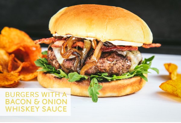 Newsletter Recipes - Burgers with a Bacon and Onion Whiskey Sauce