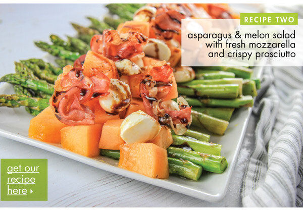 Newsletter Recipes - Asparagus & Melon Salad with Fresh Mozzarella and Crispy Prosciutto