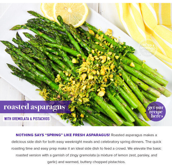 Newsletter Recipes - Roasted Asparagus with Gremolata and Pistachios