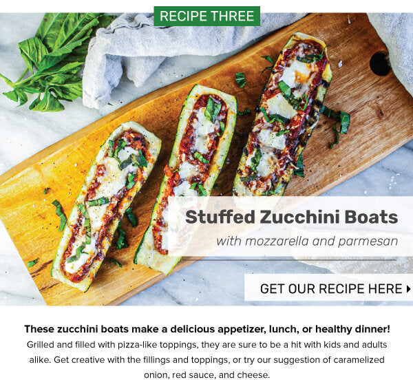 Newsletter Recipes - Stuffed Zucchini Boats with Mozzarella and Parmesan