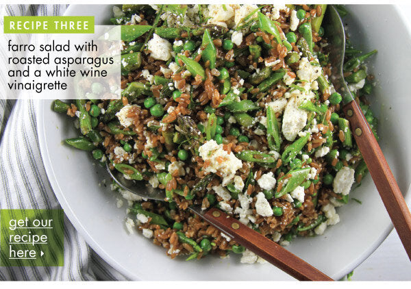 Newsletter Recipes - Farro Salad with Roasted Asparagus, Peas, and Feta with a White Wine Vinaigrette