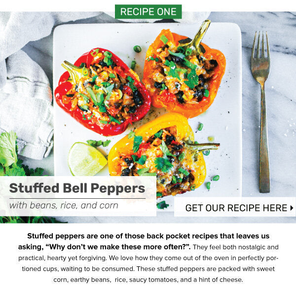 Newsletter Recipes - Stuffed Bell Peppers with Beans, Rice, and Corn