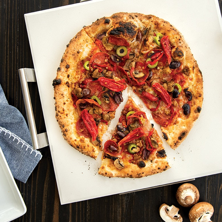 Nordic Ware Deluxe Square Pizza Stone with Rack | 14 In Cordierite Baking Stone for Crispy Crusts