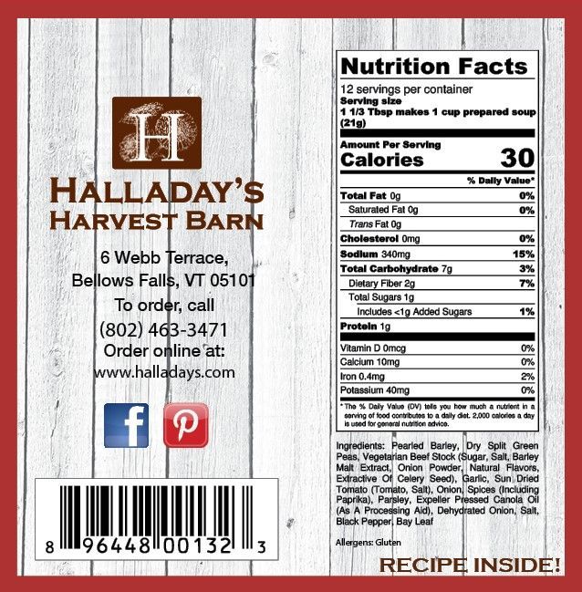 Halladay's Havest Barn Farmhouse Barley Veg Stew Mix