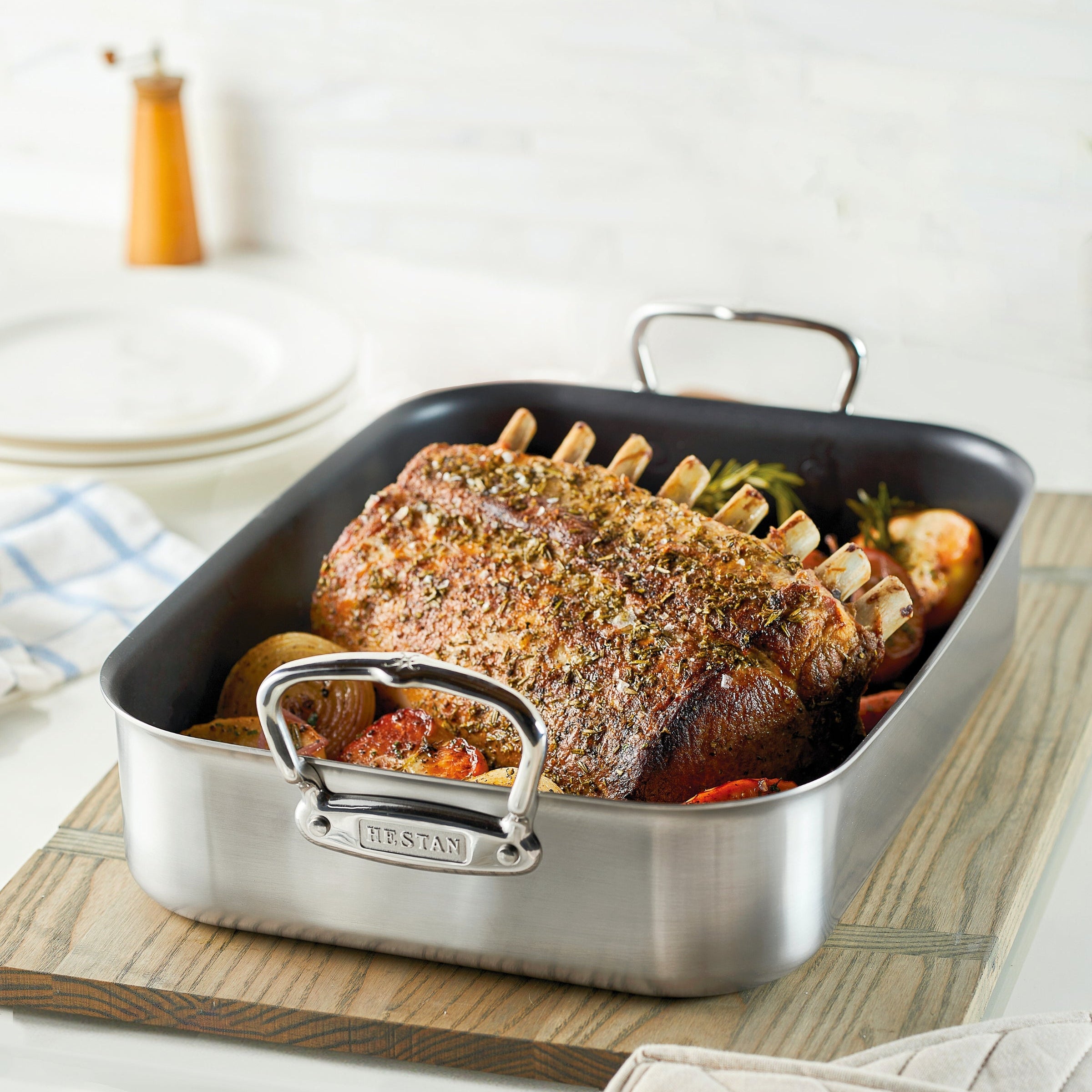 Hestan Provisions Nonstick Roaster with Stainless Steel Tension Rack, Large