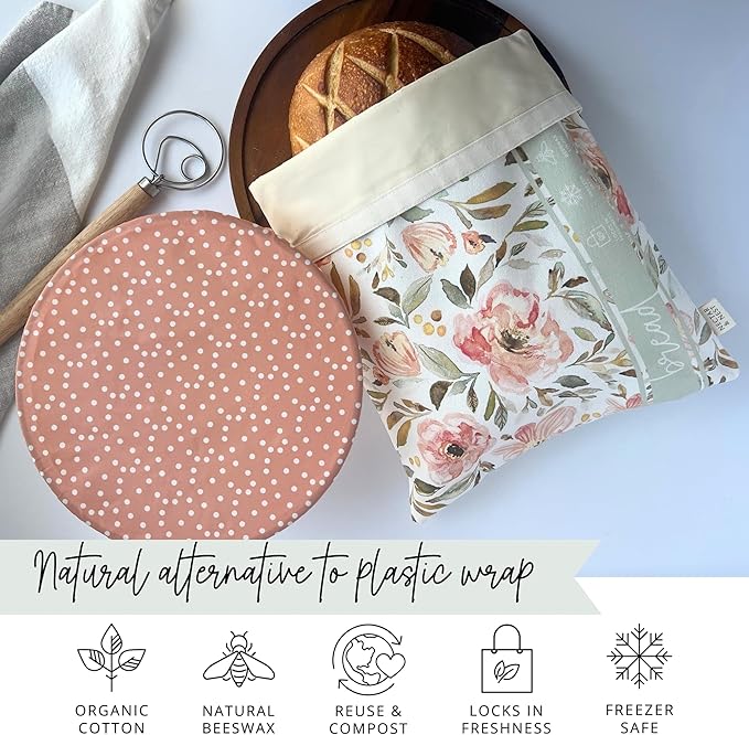 Reusable Beeswax Bread Bag & Bowl Cover for Sourdough & Homemade Loaves