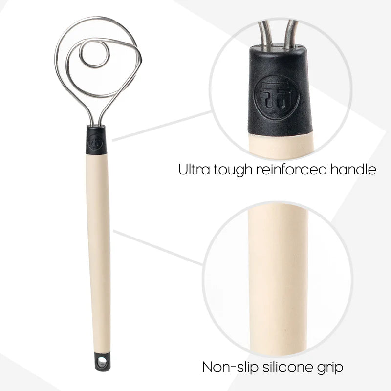 Brod & Taylor Heavy Duty Dough Whisk | Stainless Steel Baker's Mixing Tool with Non-Slip Silicone Grip