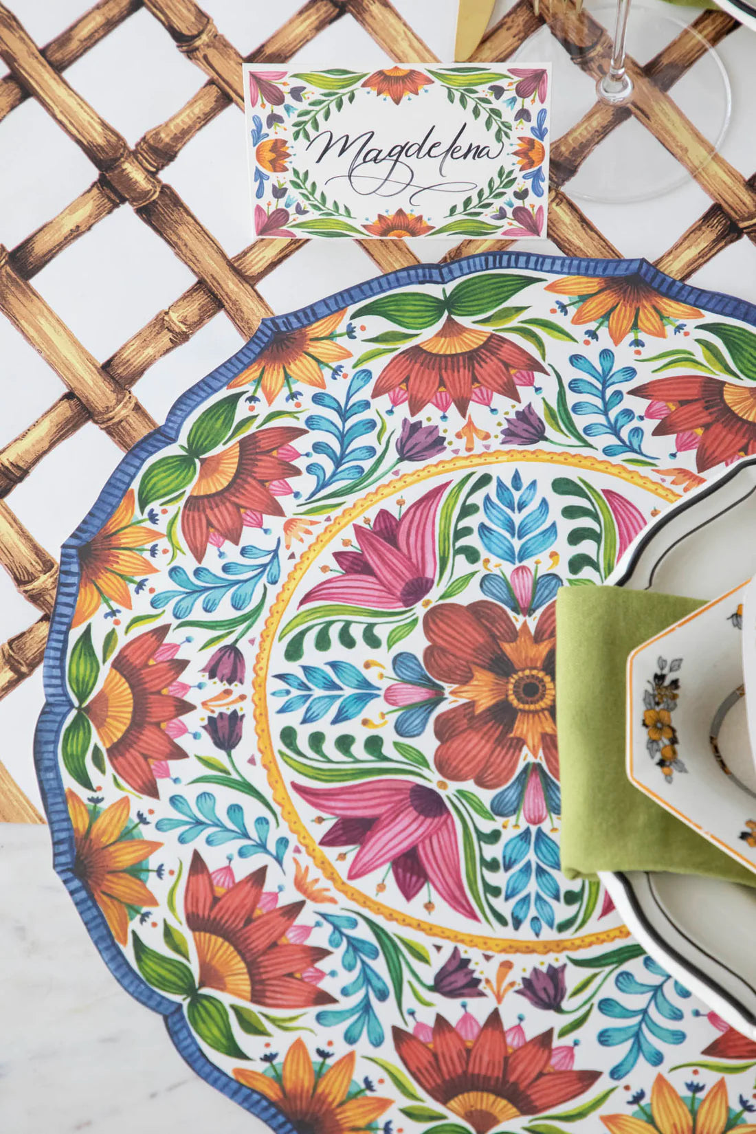 Hester & Cook Die-Cut Fiesta Floral Paper Placemats | Set of 12
