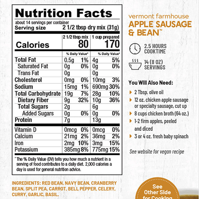 Frontier Soups Vermont Farmhouse Apple, Sausage & Bean Soup Mix