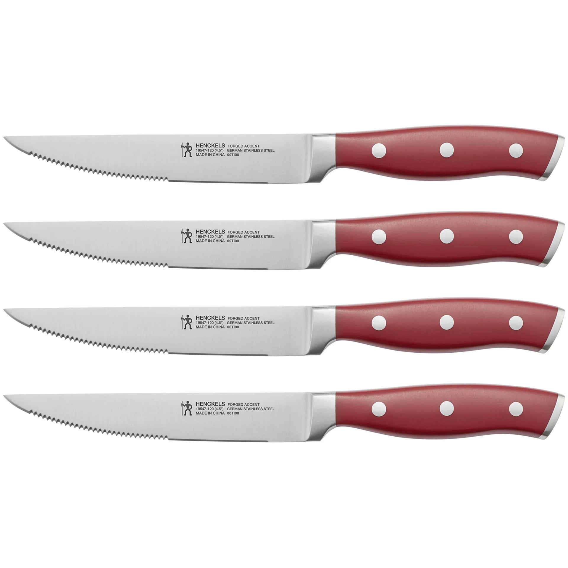 Henckels Forged Accent 4 Piece Steak Knife Set | Red