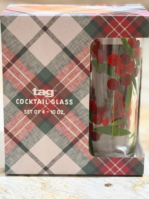 TAG Sprig Highball Glasses Set of 4 | Etched Botanical Glassware