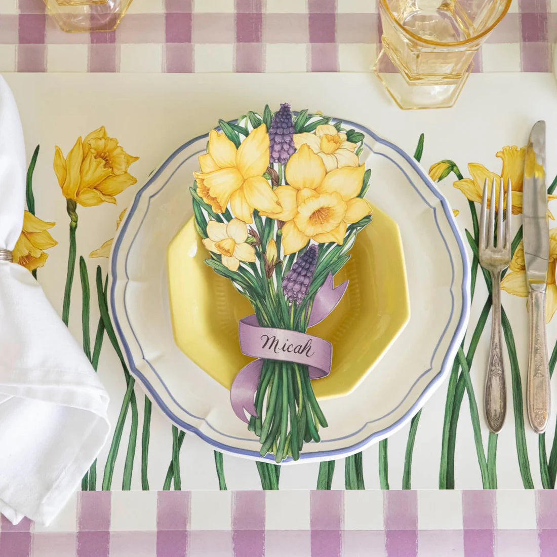 Hester & Cook Field of Daffodils Paper Placemats | Set of 12 Spring Floral Mats