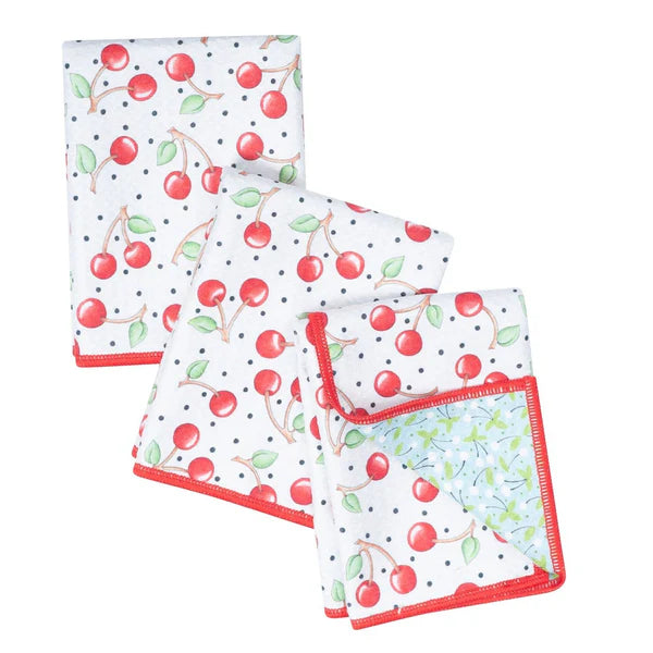 Mighty Mini Towel Set (Set of 3) – Reversible Mary Engelbreit Cherry Harvest | Reusable Eco‑Friendly Cleaning Cloths