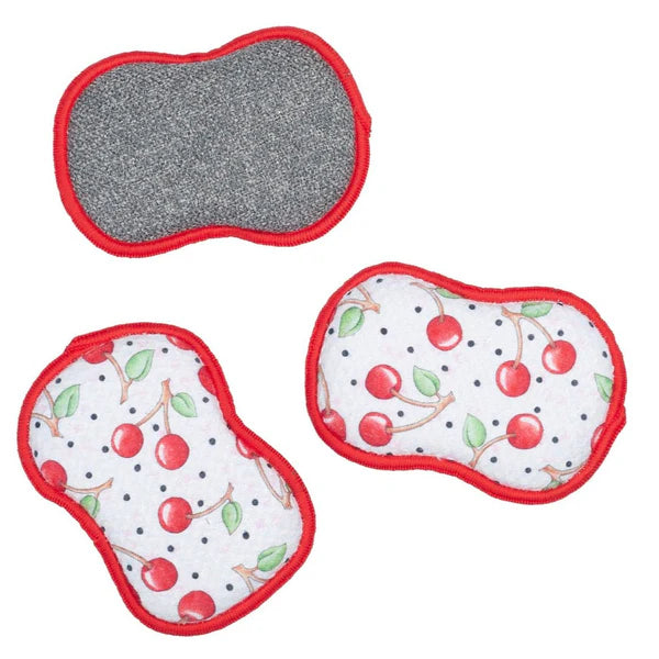 Re‑Usable Sponges Set of 3 – Mary Engelbreit Cherry Harvest | Eco‑Friendly Cleaning Sponges