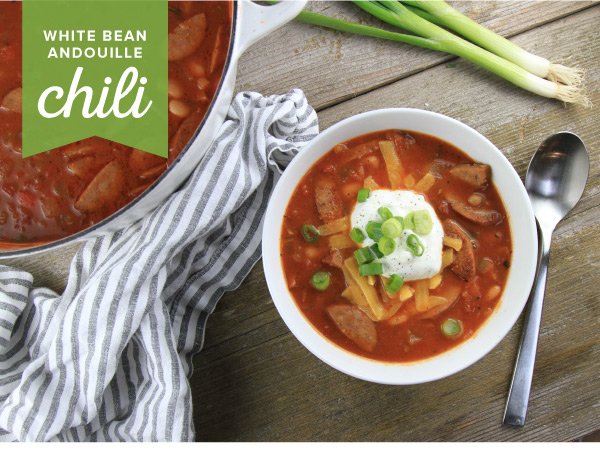 Newsletter Recipes - White Bean Andouille Chili
