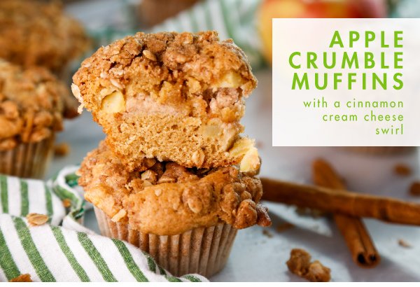 Newsletter Recipes - Apple Crumble Muffins with a Cinnamon Cream Cheese Swirl