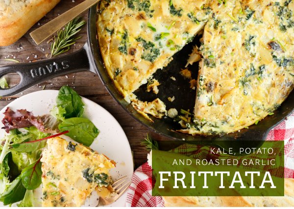 Newsletter Recipes - Kale, Potato, and Roasted Garlic Frittata