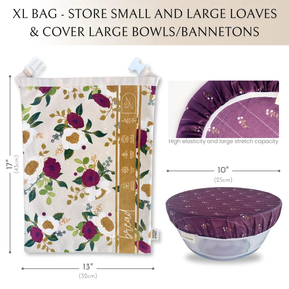 Reusable Beeswax Bread Bag & Bowl Cover for Sourdough & Homemade Dec Blooms