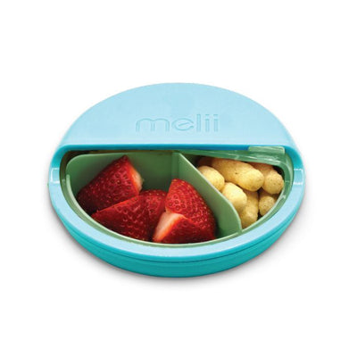 Melii Spin Snack Container | 3 Compartment Blue & Mint Travel Food Organizer