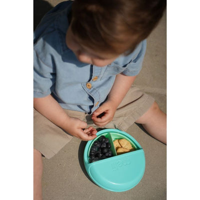 Melii Spin Snack Container | 3 Compartment Blue & Mint Travel Food Organizer