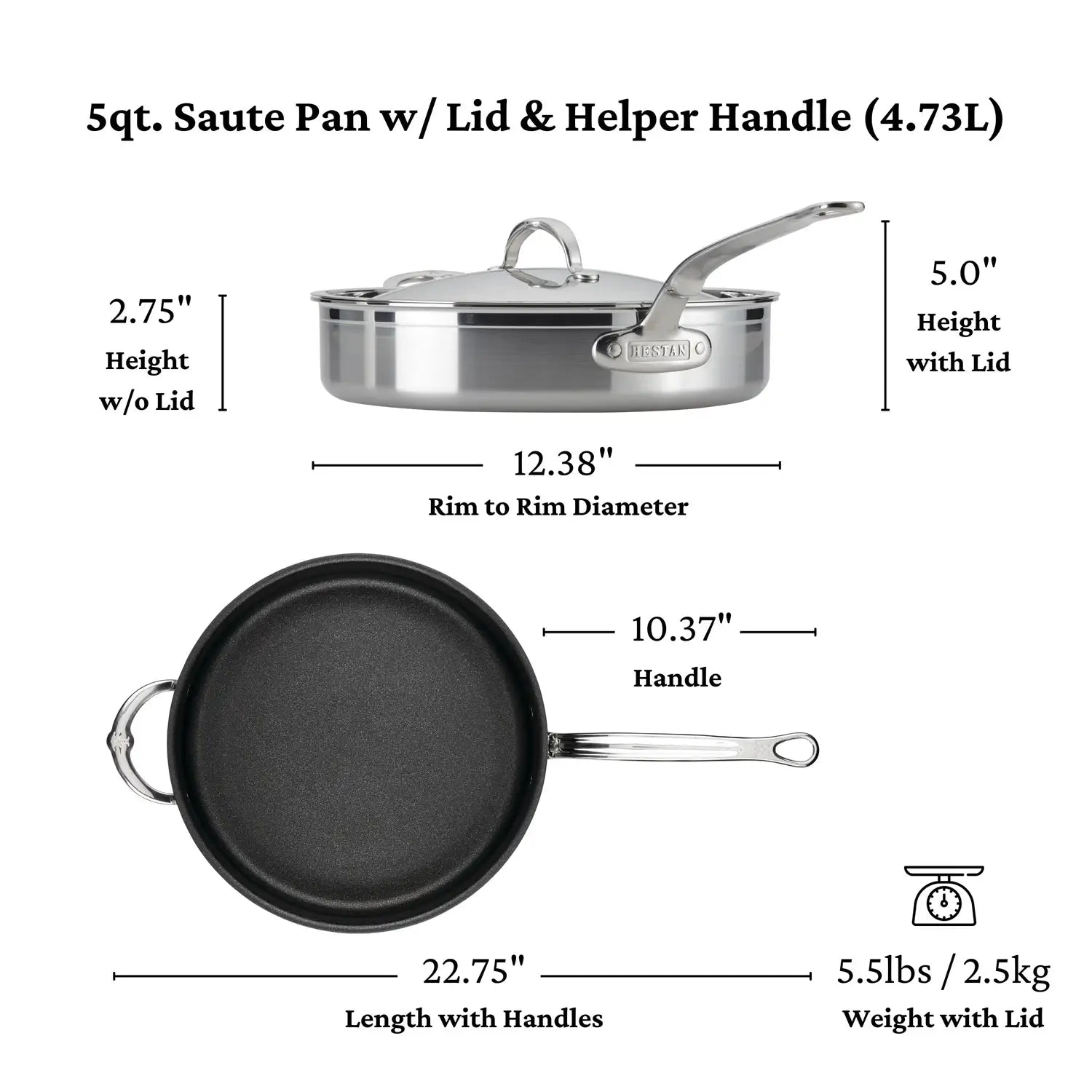 ProBond Titum Nonstick Covered Saute Pan with Helper Handle | 5 qt