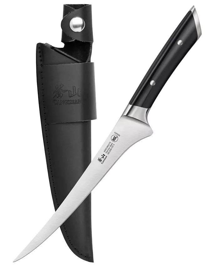 Cangshan HELENA Black Filet Knife with Leather Sheath | 7 Inch