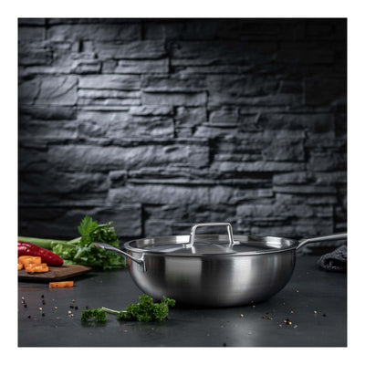 Kuhn Rikon Culinary Fiveply Wok | 11" Everyday Pan w/ Lid -Stainless Steel