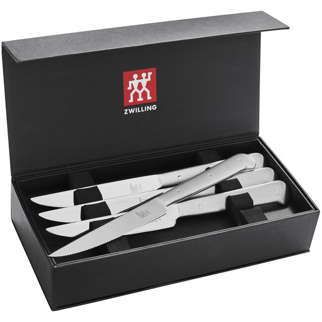 ZWILLING 8-Piece 18/10 Stainless Steel Porterhouse Steak Knife Set in Black Presentation Box