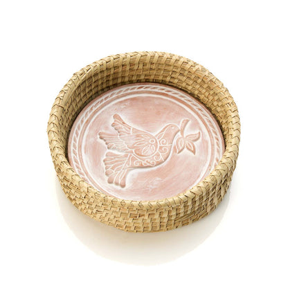 Peace Dove Terracotta Bread Warmer & Handwoven Basket Set