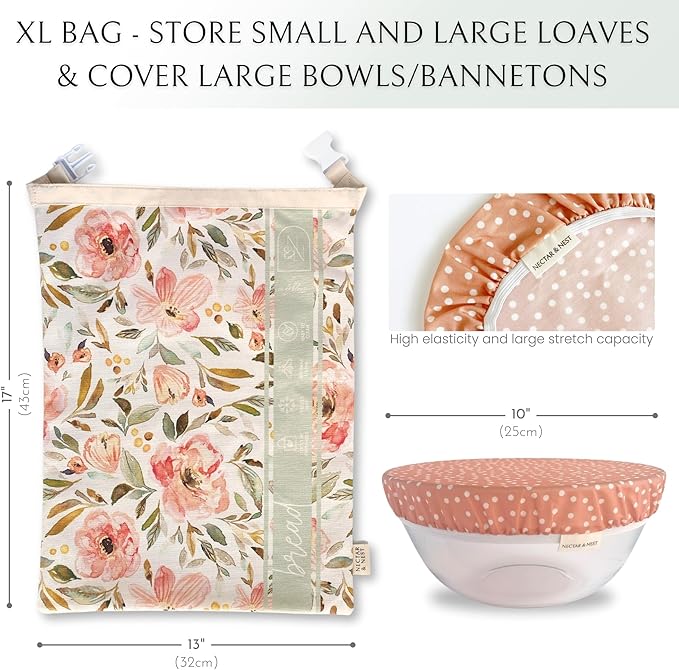 Reusable Beeswax Bread Bag & Bowl Cover for Sourdough & Homemade Loaves