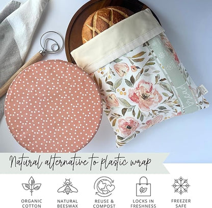 Reusable Beeswax Bread Bag & Bowl Cover for Sourdough & Homemade Loaves