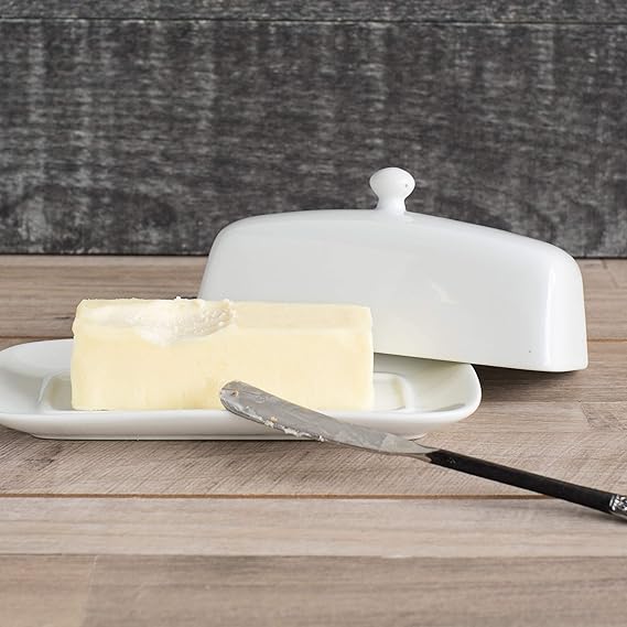 Rectangle Stoneware Butter Dish | White