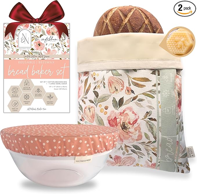 Reusable Beeswax Bread Bag & Bowl Cover for Sourdough & Homemade Loaves