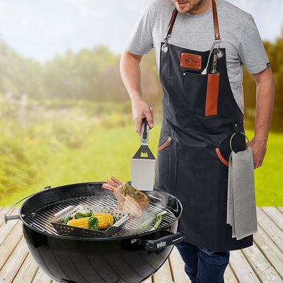 GEFU Premium Barbecue Apron BBQ with Genuine Leather Accents
