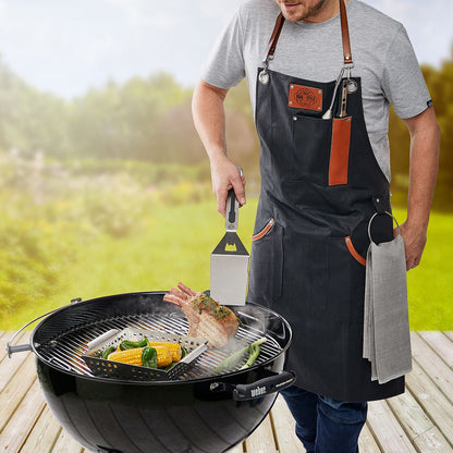 GEFU Premium Barbecue Apron BBQ with Genuine Leather Accents