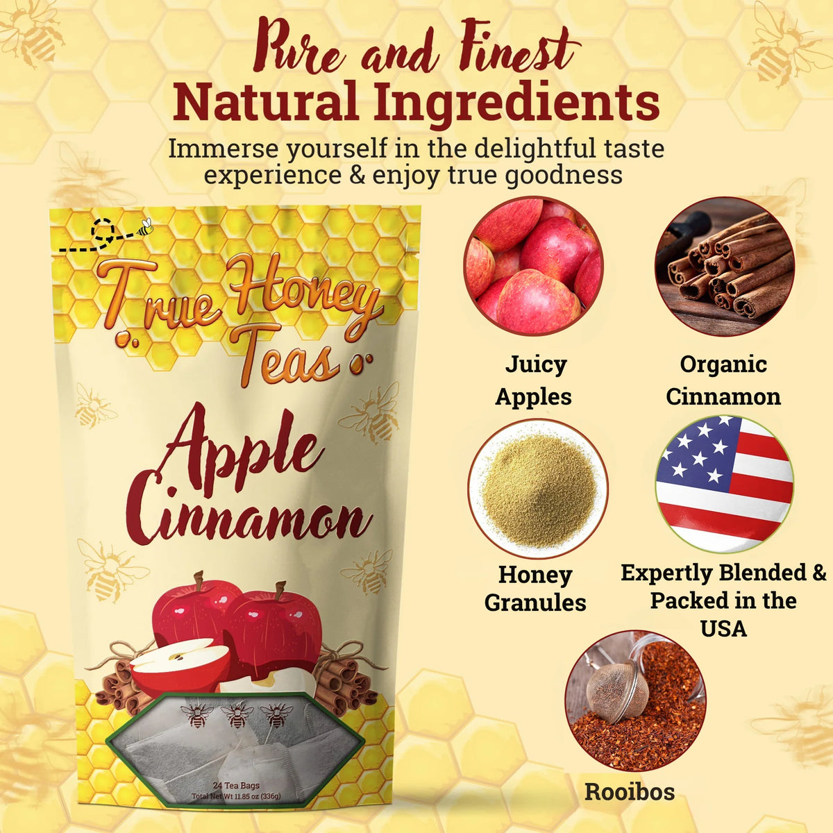 Apple Cinnamon Spice Herbal Tea | Zesty, Caffeine-Free Tea with Real Honey
