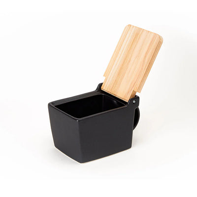 ZERO JAPAN | Bee House Ceramic Salt Box | 16 oz Noble Black with Hinoki Wood Lid