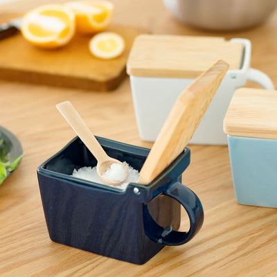 ZERO JAPAN | Bee House Ceramic Salt Box | 16 oz Noble Black with Hinoki Wood Lid
