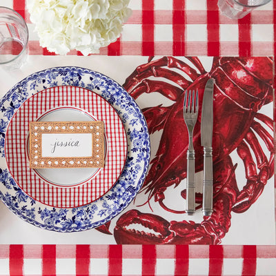 Hester & Cook Red Painted Check Paper Table Runner | 20" x 25' Roll