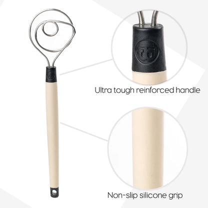 Brod & Taylor Heavy Duty Dough Whisk | Stainless Steel Baker's Mixing Tool with Non-Slip Silicone Grip