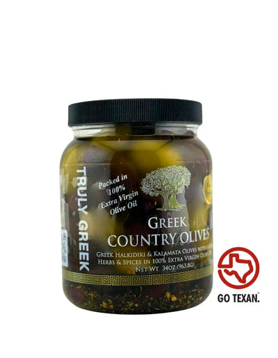 Truly Greek Authentic Country Olive Mix 34oz | Hand-Picked Halkidiki & Kalamata Blend