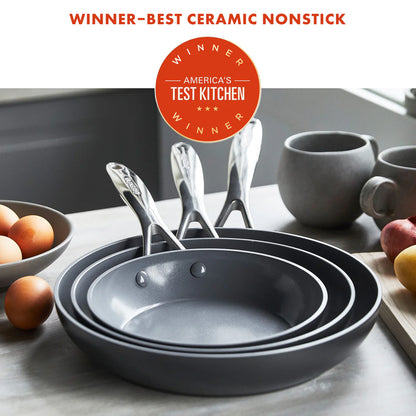 Green Pan Valencia Pro Ceramic Nonstick 8", 9.5", and 11" Frypan Set | Gray