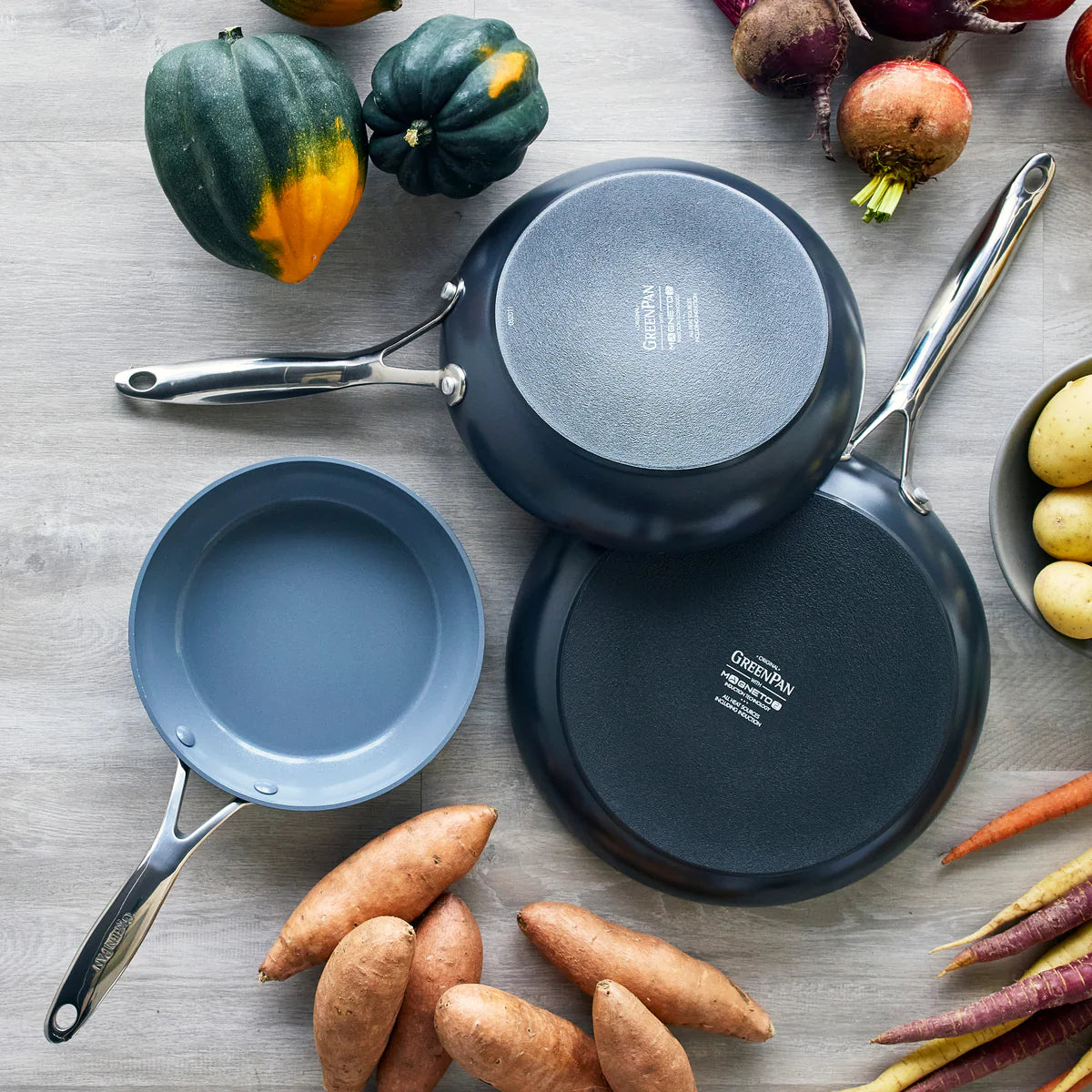 Green Pan Valencia Pro Ceramic Nonstick 8", 9.5", and 11" Frypan Set | Gray