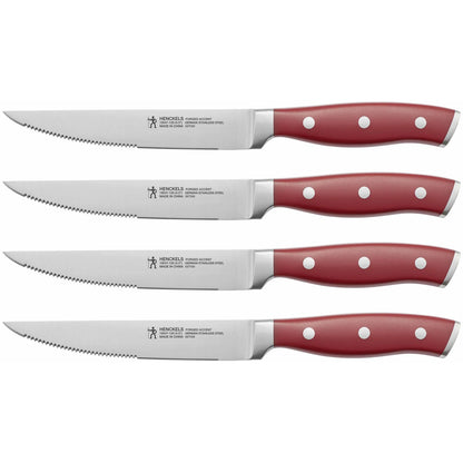 Henckels Forged Accent 4 Piece Steak Knife Set | Red