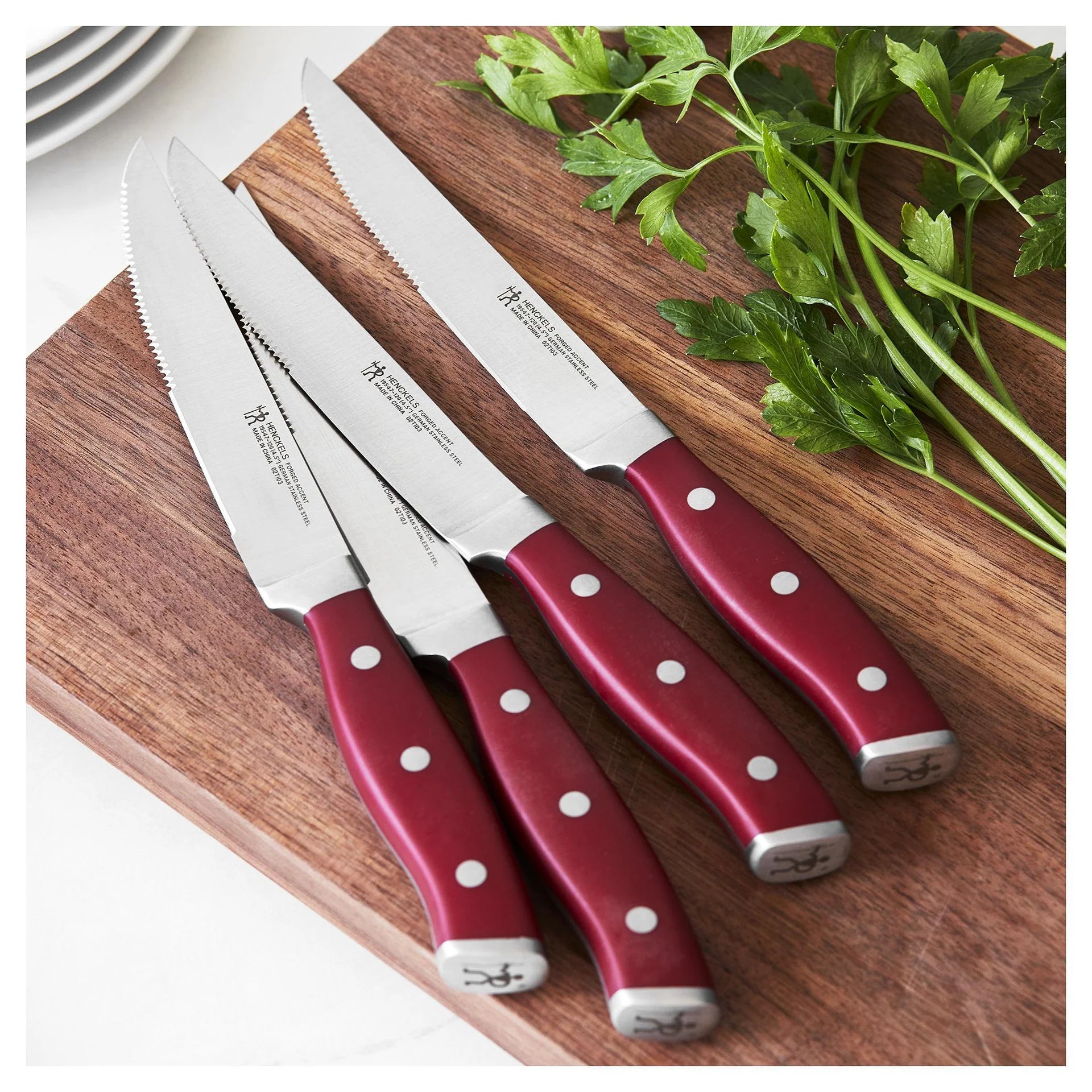 Henckels Forged Accent 4 Piece Steak Knife Set | Red