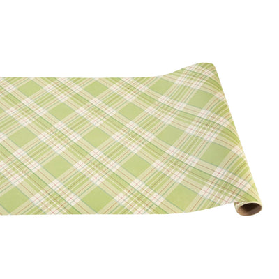 Hester & Cook Bright Green Plaid Paper Table Runner | 20" x 25' Spring Roll