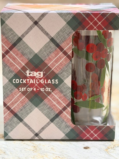 TAG Sprig Highball Glasses Set of 4 | Etched Botanical Glassware
