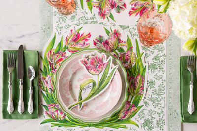 Hester & Cook Die-Cut Parrot Tulip Paper Placemats | Set of 12 Floral Mats