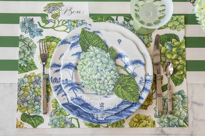 Hester & Cook Blooming Hydrangeas Paper Placemats | Set of 12 Floral Mats