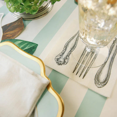 Hester & Cook Seafoam Classic Stripe Paper Table Runner | 20" x 25'